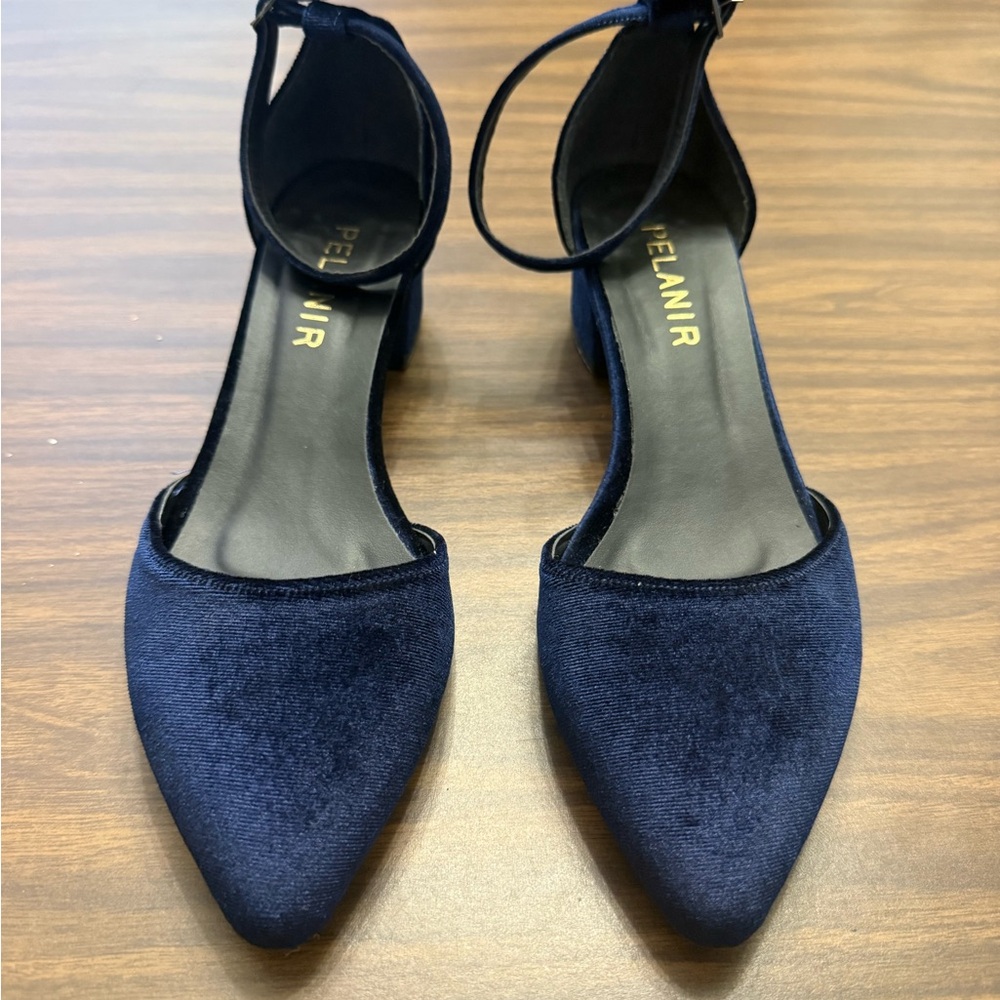 Navy Blue Velvet Mule w/ Red Bottoms Size 10 NWOT size 41 EU - Picture 7 of 7
